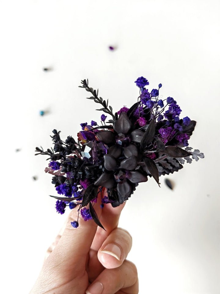 Black Flower Hair Clip: Gothic Wedding, Halloween Jewelry – handmade floral hair accessory by magaela