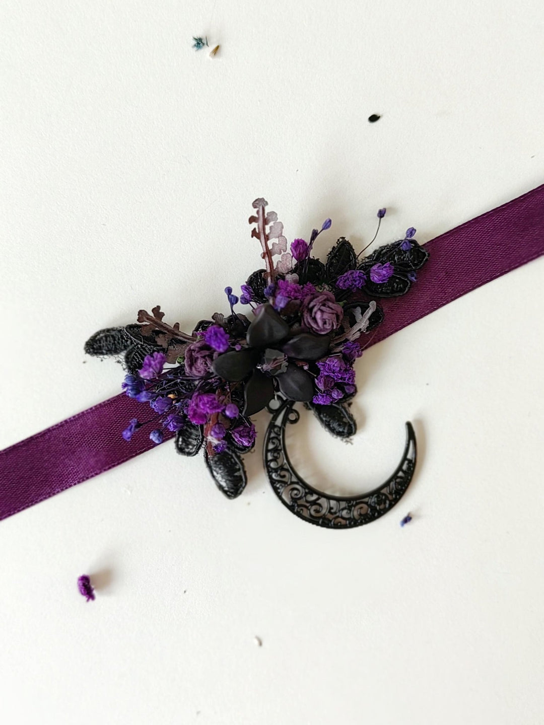 Purple Flower Moon Choker: Gothic Halloween Necklace – handmade floral hair accessory by magaela