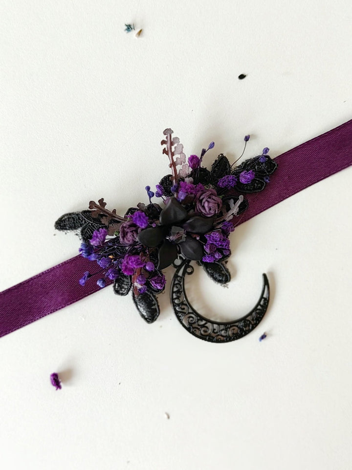 Purple Flower Moon Choker: Gothic Halloween Necklace – handmade floral hair accessory by magaela
