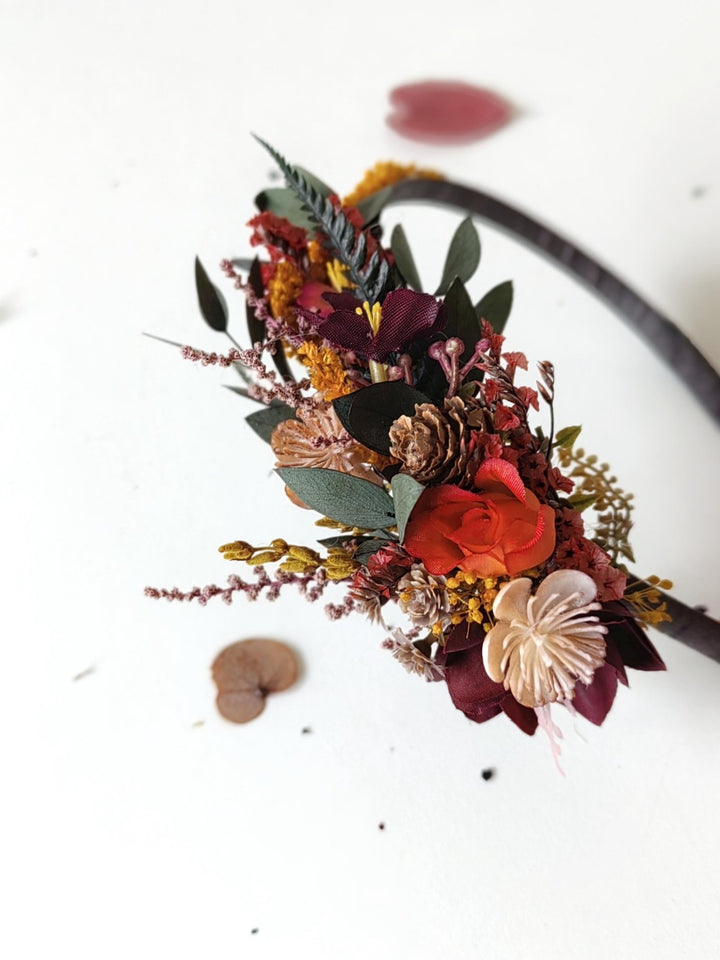Burgundy Flower Headband: Autumn Wedding Bridal Hair Accessory – handmade floral hair accessory by magaela