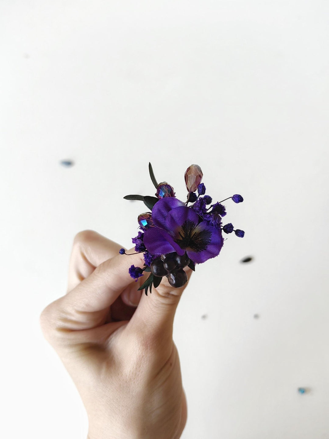 Purple Flower Ring: Boho Gothic Wedding Jewelry, Adjustable Ring – handmade floral hair accessory by magaela