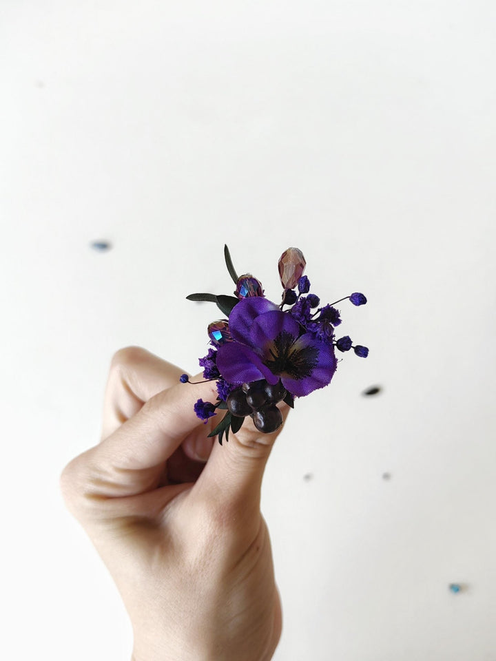 Purple Flower Ring: Boho Gothic Wedding Jewelry, Adjustable Ring – handmade floral hair accessory by magaela