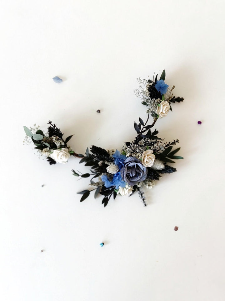 Blue Floral Hair Comb: Gothic Bridal Hair Vine, Winter Wedding – handmade floral hair accessory by magaela