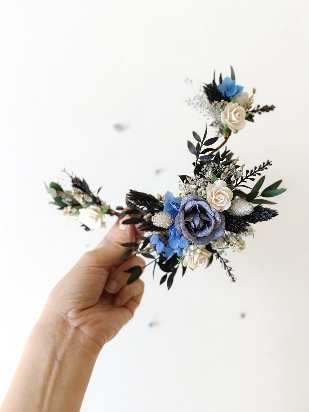 Blue Floral Hair Comb: Gothic Bridal Hair Vine, Winter Wedding – handmade floral hair accessory by magaela