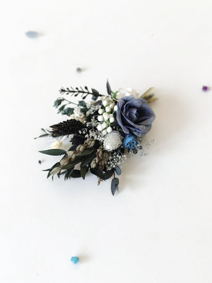 Blue Rose Boutonniere: Winter Wedding Corsage – handmade floral hair accessory by magaela