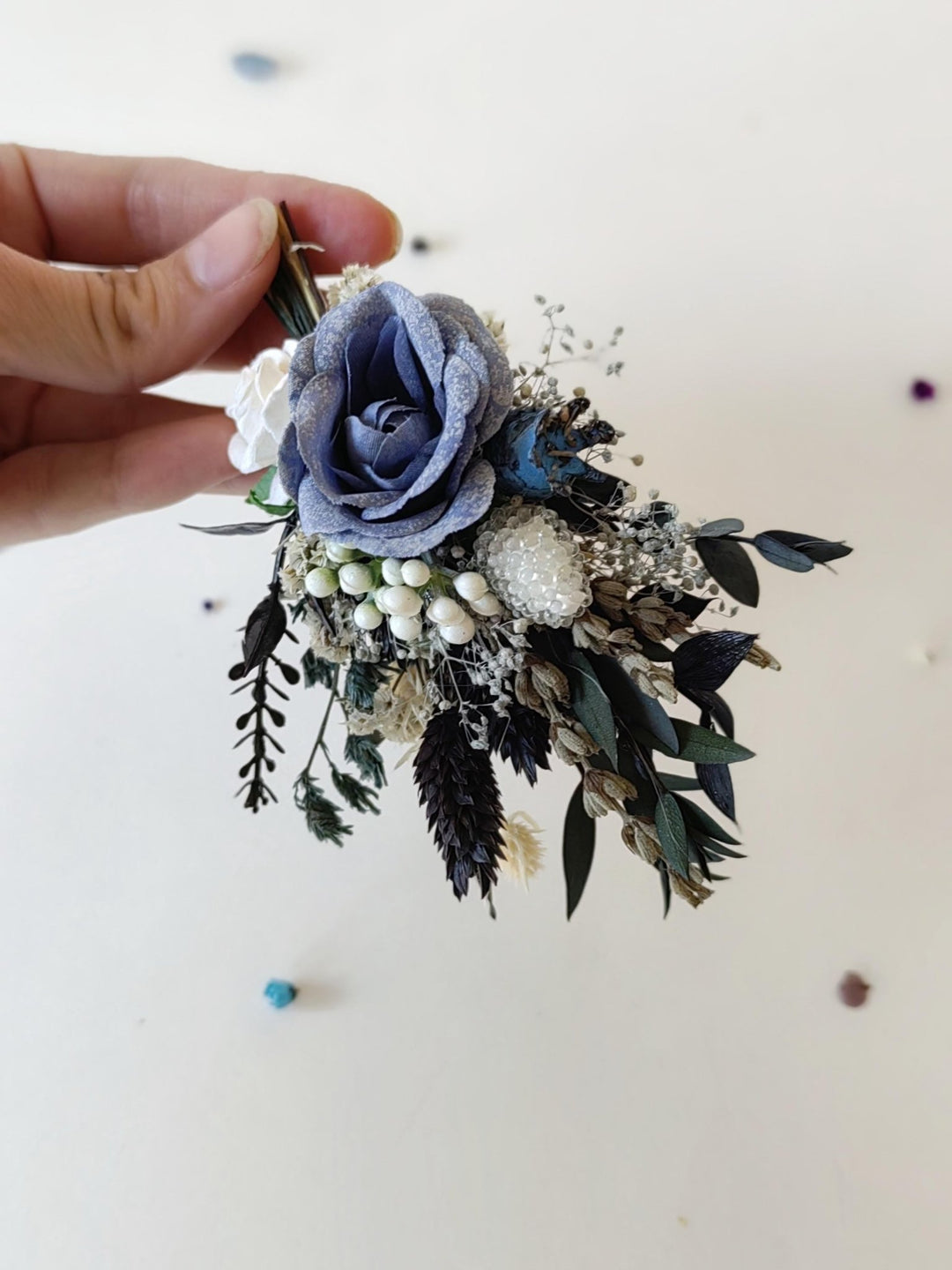 Blue Rose Boutonniere: Winter Wedding Corsage – handmade floral hair accessory by magaela