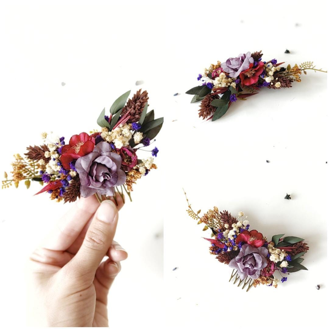 Purple Flower Hair Comb & Pins: Bridal Violet Hair Accessories – handmade floral hair accessory by magaela