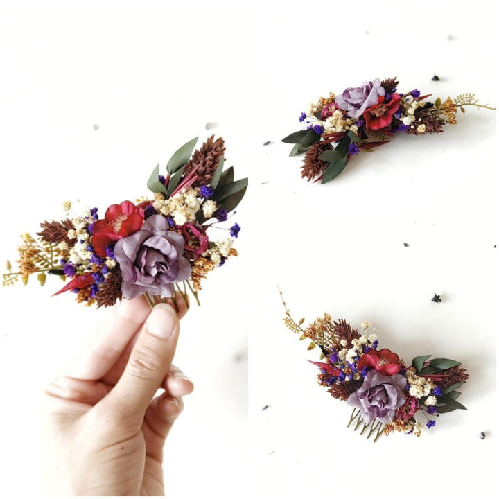 Purple Flower Hair Comb & Pins: Bridal Violet Hair Accessories – handmade floral hair accessory by magaela