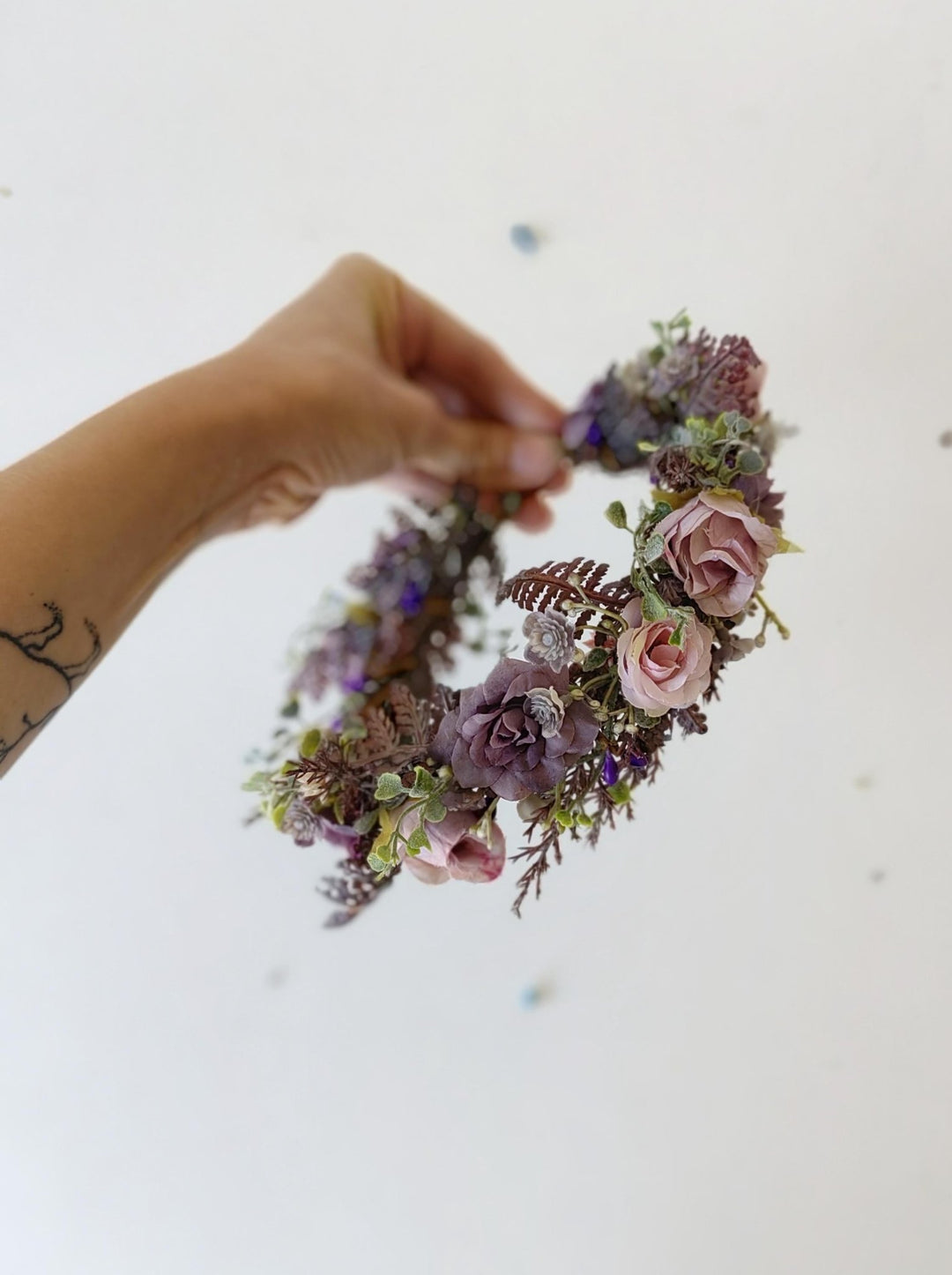 Purple Pink Flower Half Wreath: Boho Bridal Hair Accessory – handmade floral hair accessory by magaela