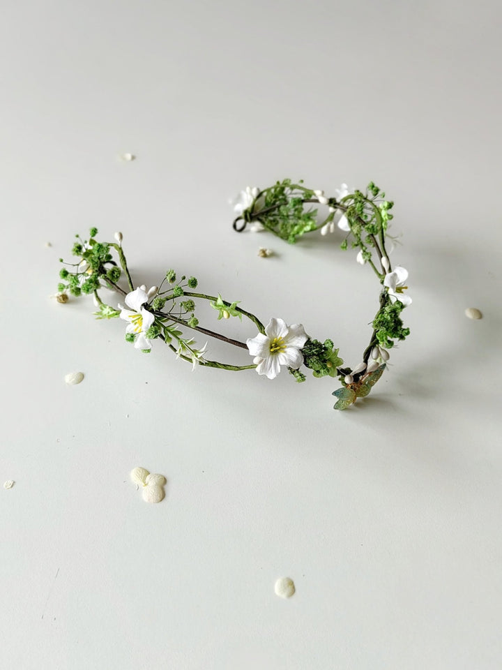 Butterfly Elven Tiara: Greenery Wedding Flower Crown – handmade floral hair accessory by magaela