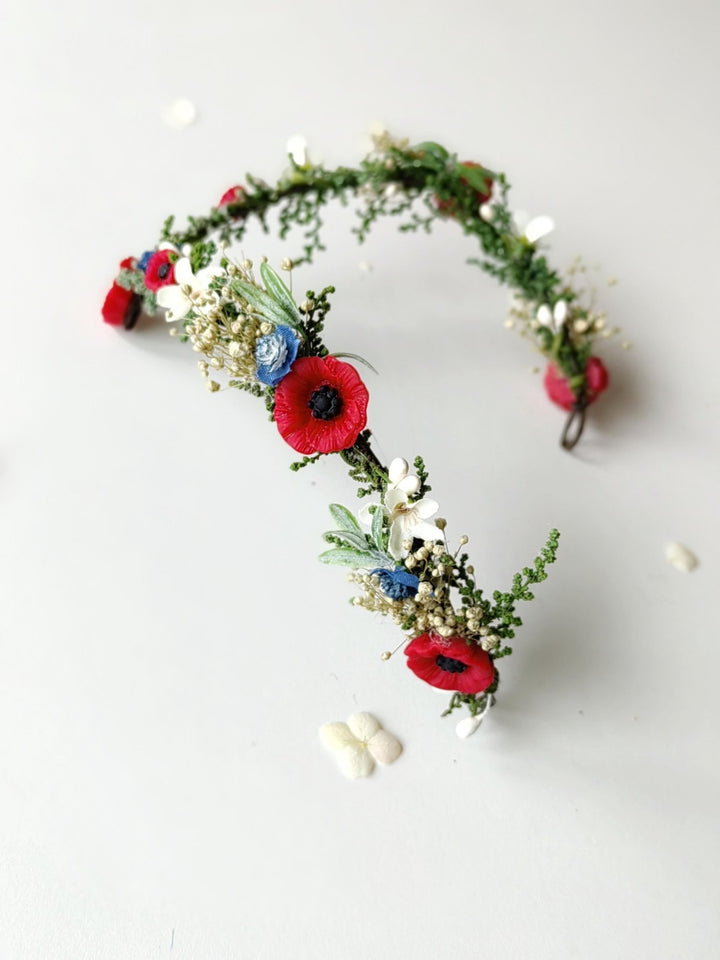 Wildflower Crown: Folk Elven Tiara, Poppy Flower Headpiece – handmade floral hair accessory by magaela