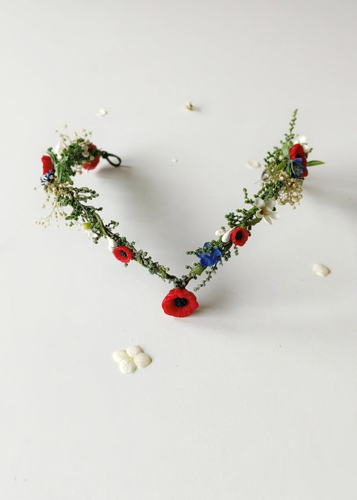 Wildflower Crown: Folk Elven Tiara, Poppy Flower Headpiece – handmade floral hair accessory by magaela