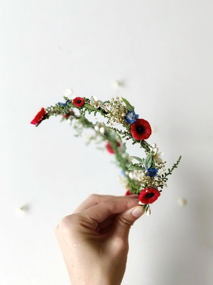 Wildflower Crown: Folk Elven Tiara, Poppy Flower Headpiece – handmade floral hair accessory by magaela