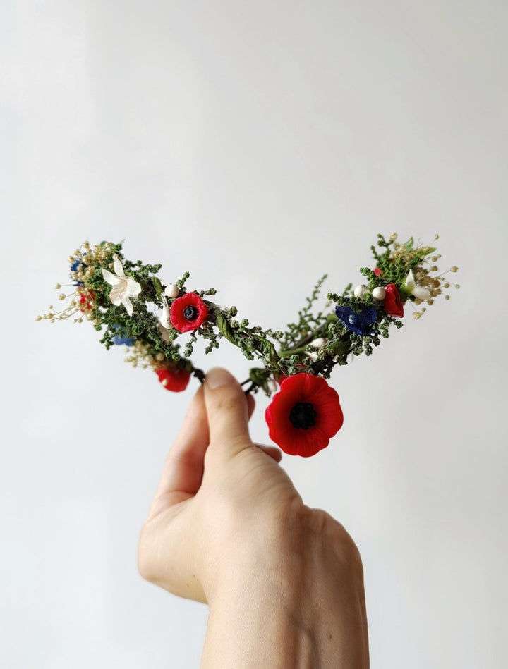 Wildflower Crown: Folk Elven Tiara, Poppy Flower Headpiece – handmade floral hair accessory by magaela