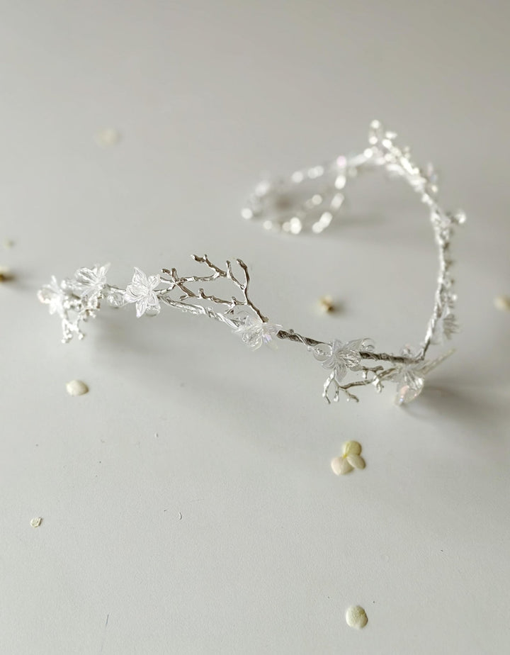 Butterfly Wedding Tiara with Veil: Winter Renaissance Crown – handmade floral hair accessory by magaela