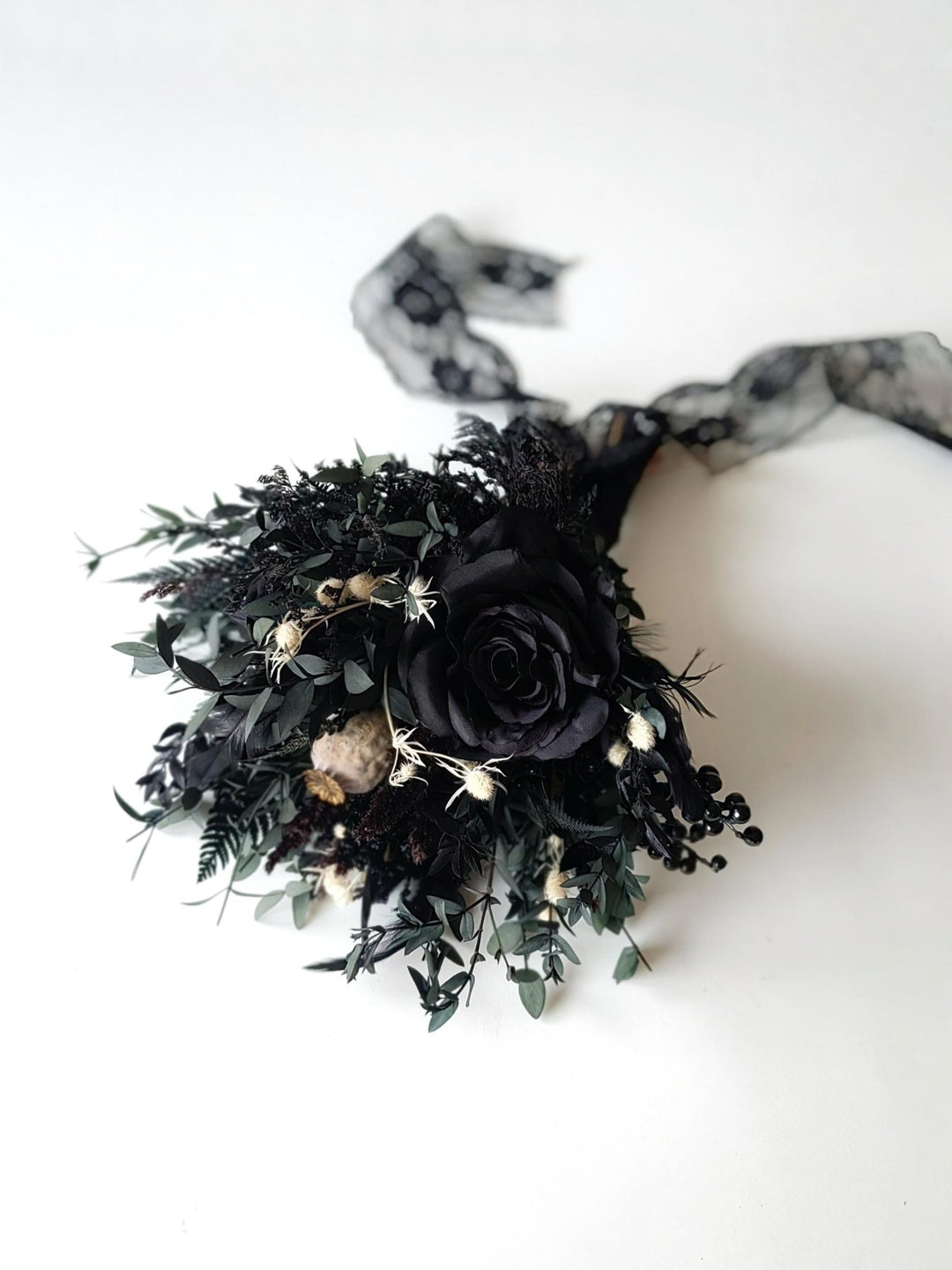 Black Gothic Wedding Bouquet: Dark Artificial Flower Bridal Bouquet – handmade floral hair accessory by magaela