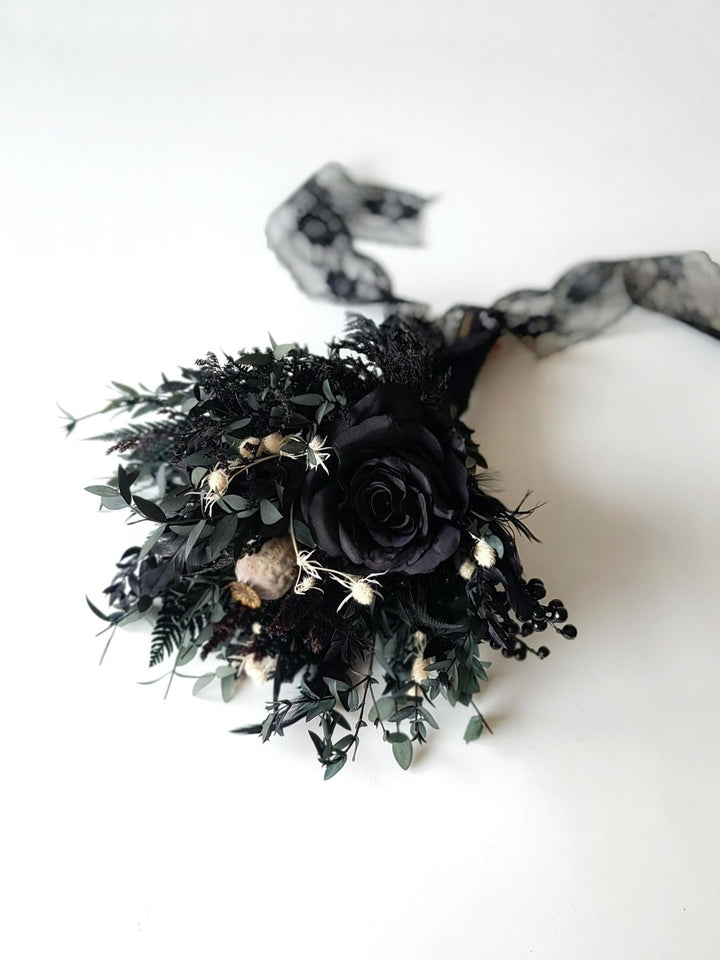 Black Gothic Wedding Bouquet: Dark Artificial Flower Bridal Bouquet – handmade floral hair accessory by magaela