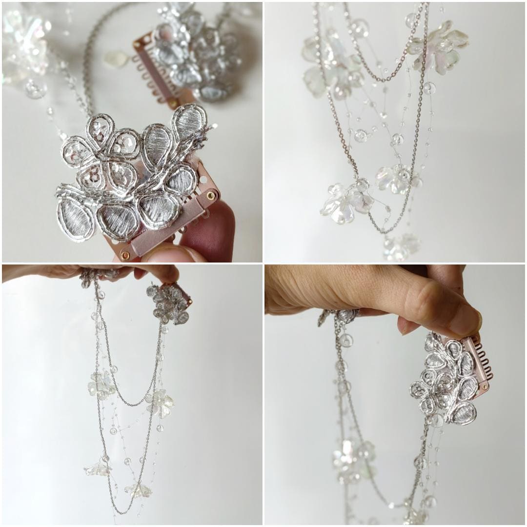 Winter Wedding Tiara: Transparent Flower Fairy Crown with Veil – handmade floral hair accessory by magaela