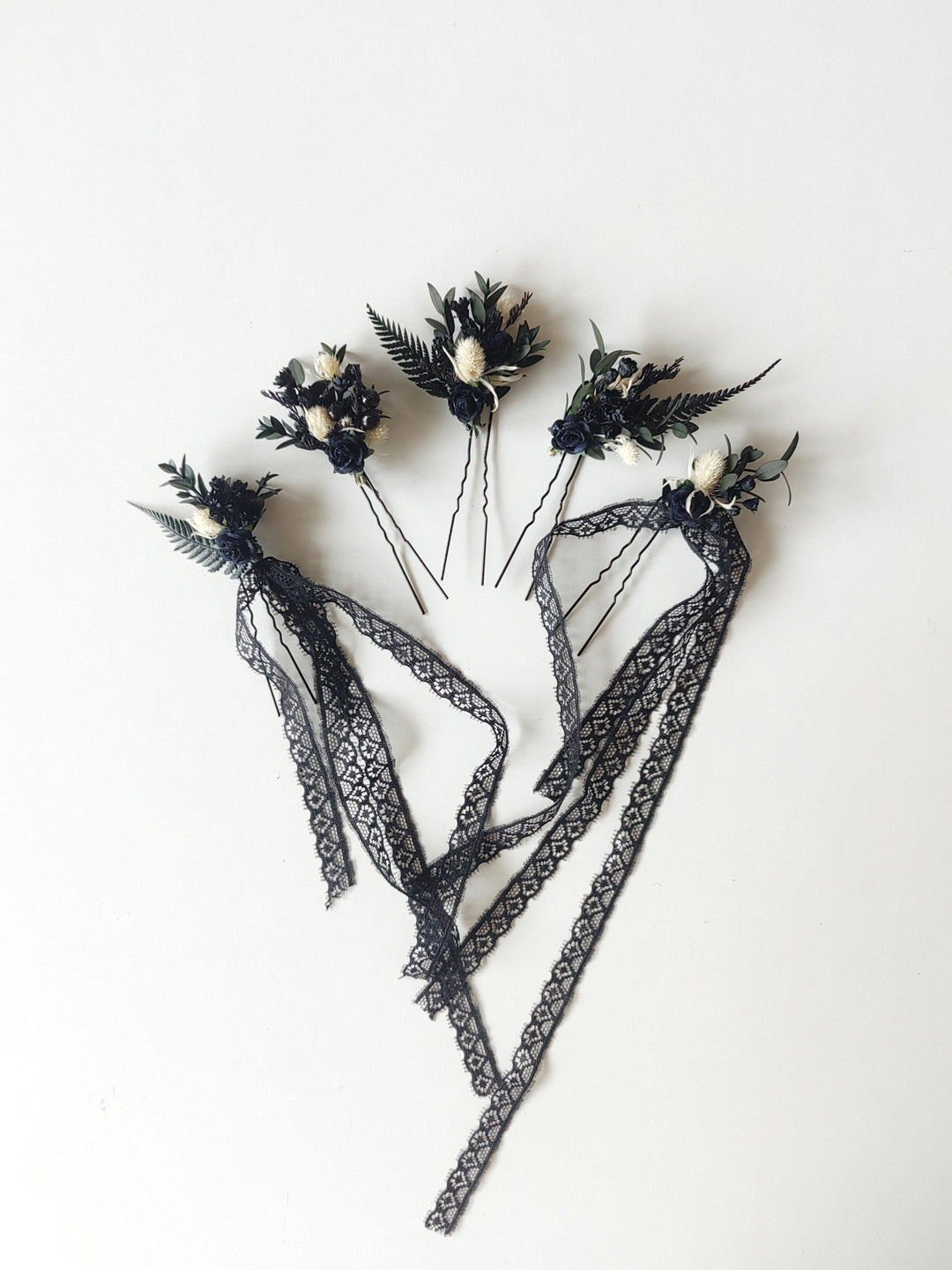 Gothic Wedding Black Lace Veil: Corpse Bride Flower Hairpins – handmade floral hair accessory by magaela