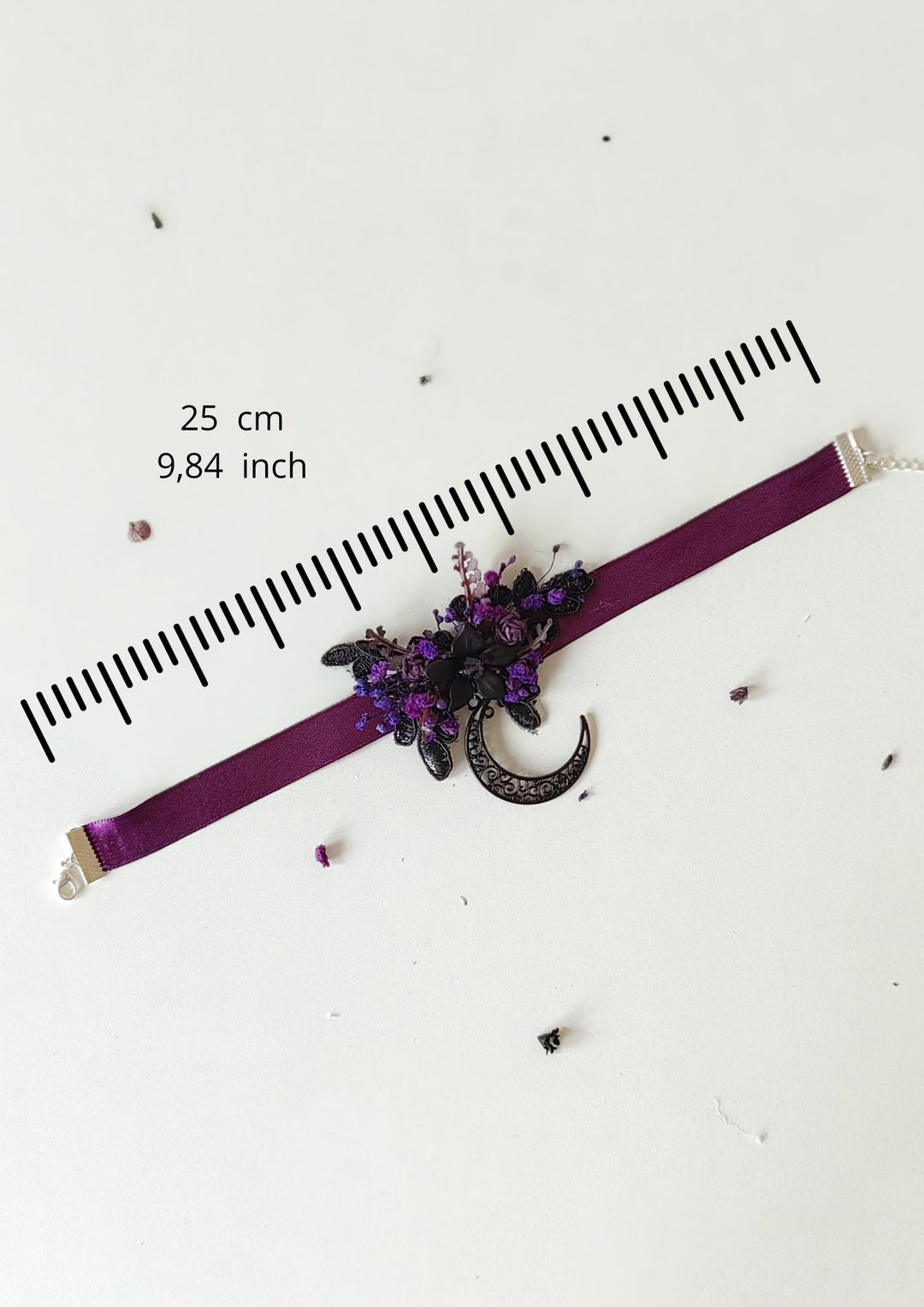 Purple Flower Moon Choker: Gothic Halloween Necklace – handmade floral hair accessory by magaela