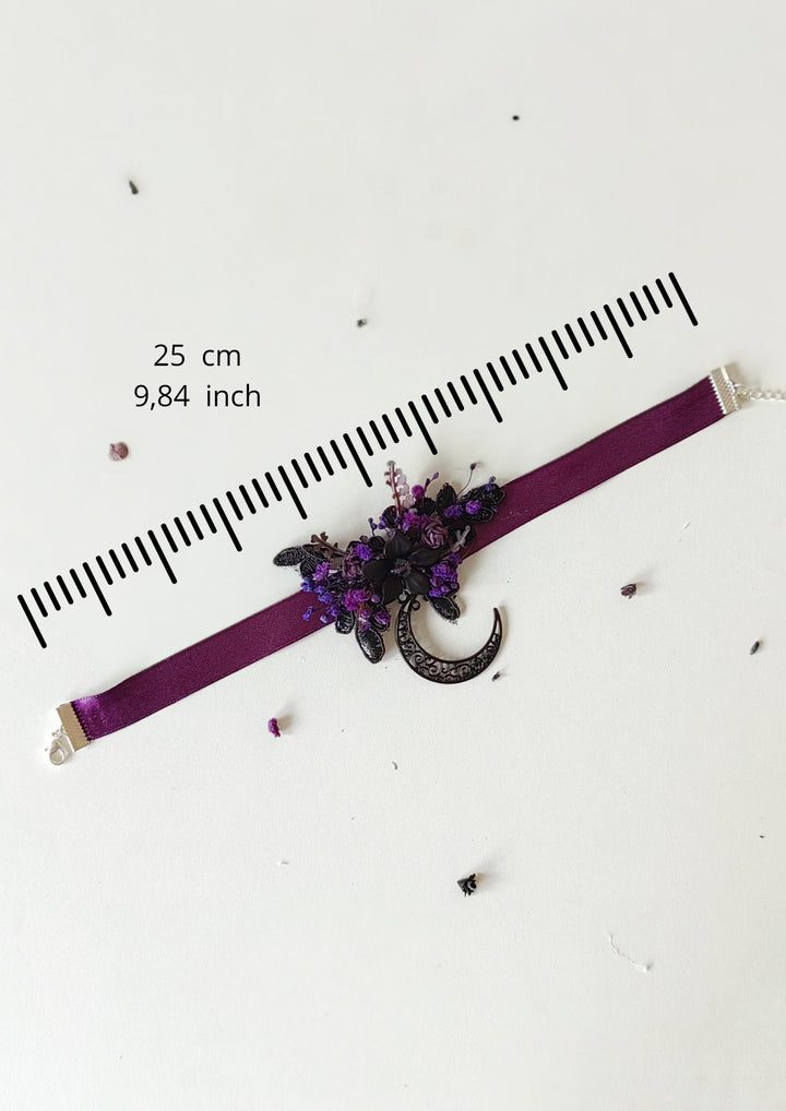 Purple Flower Moon Choker: Gothic Halloween Necklace – handmade floral hair accessory by magaela