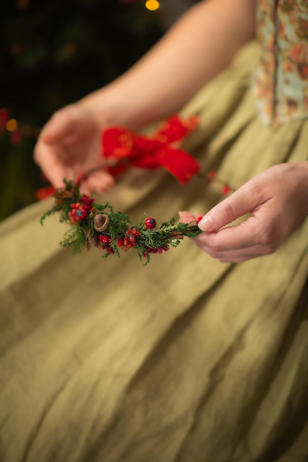 Red Berry Christmas Hair Wreath: Woodland Winter Headpiece – handmade floral hair accessory by magaela
