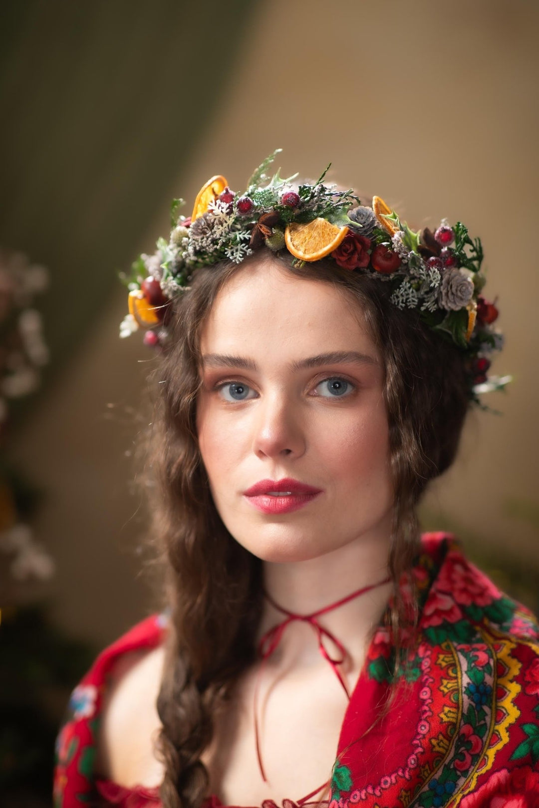 Winter Orange Christmas Accessories – Earrings, Headbands, Brooch & Glass Decorations – handmade floral hair accessory by magaela