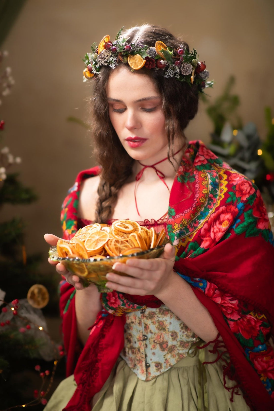 Winter Orange Christmas Accessories – Earrings, Headbands, Brooch & Glass Decorations – handmade floral hair accessory by magaela