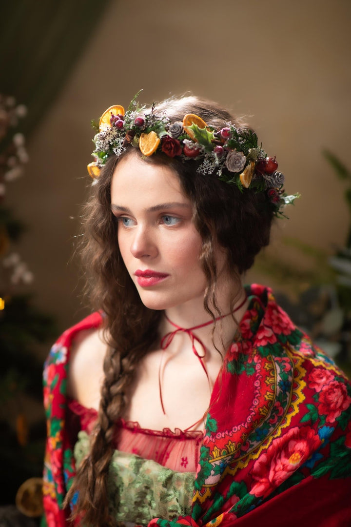 Winter Orange Christmas Accessories – Earrings, Headbands, Brooch & Glass Decorations – handmade floral hair accessory by magaela