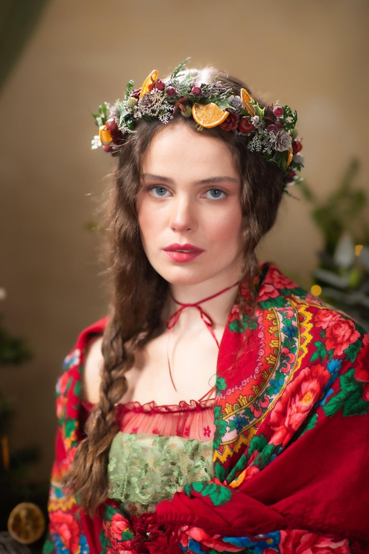 Winter Orange Christmas Accessories – Earrings, Headbands, Brooch & Glass Decorations – handmade floral hair accessory by magaela