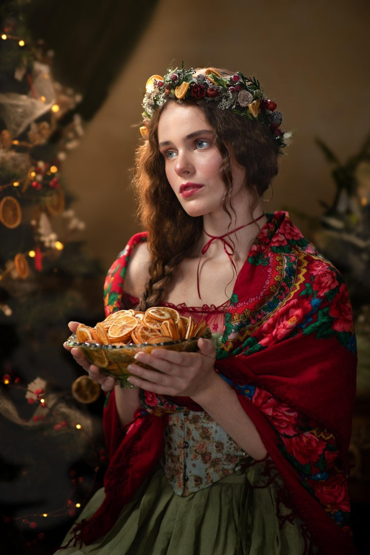 Winter Orange Christmas Accessories – Earrings, Headbands, Brooch & Glass Decorations – handmade floral hair accessory by magaela