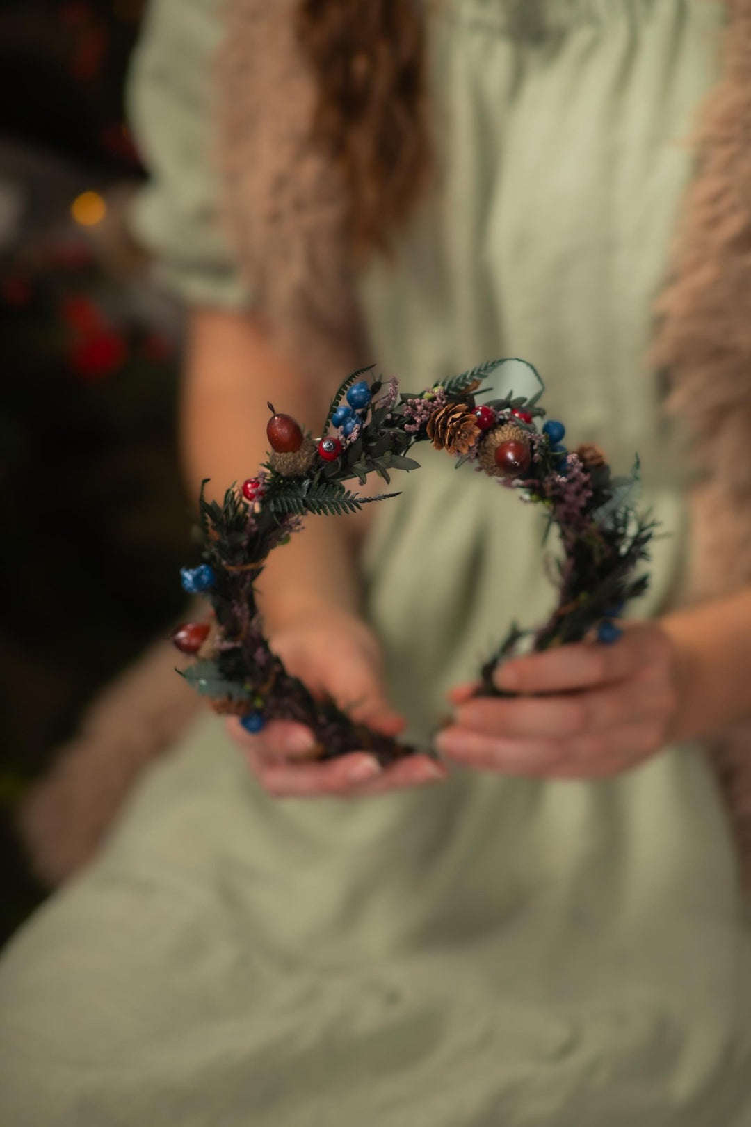 Woodland Christmas Hair half Wreath: Winter Wedding Headpiece – handmade floral hair accessory by magaela