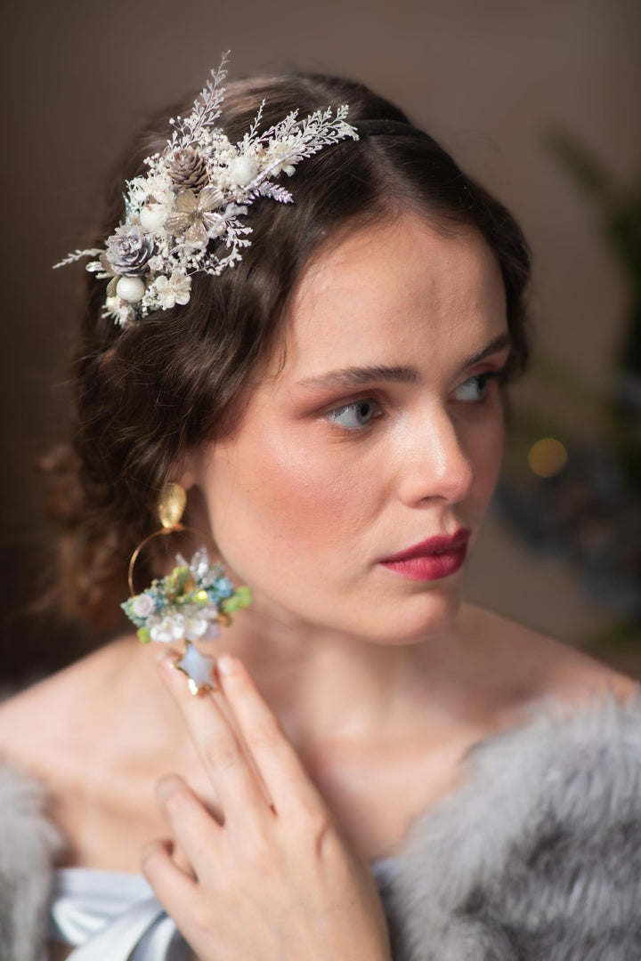 Silver Pine Cone Headband: Winter Christmas Party Headpiece – handmade floral hair accessory by magaela