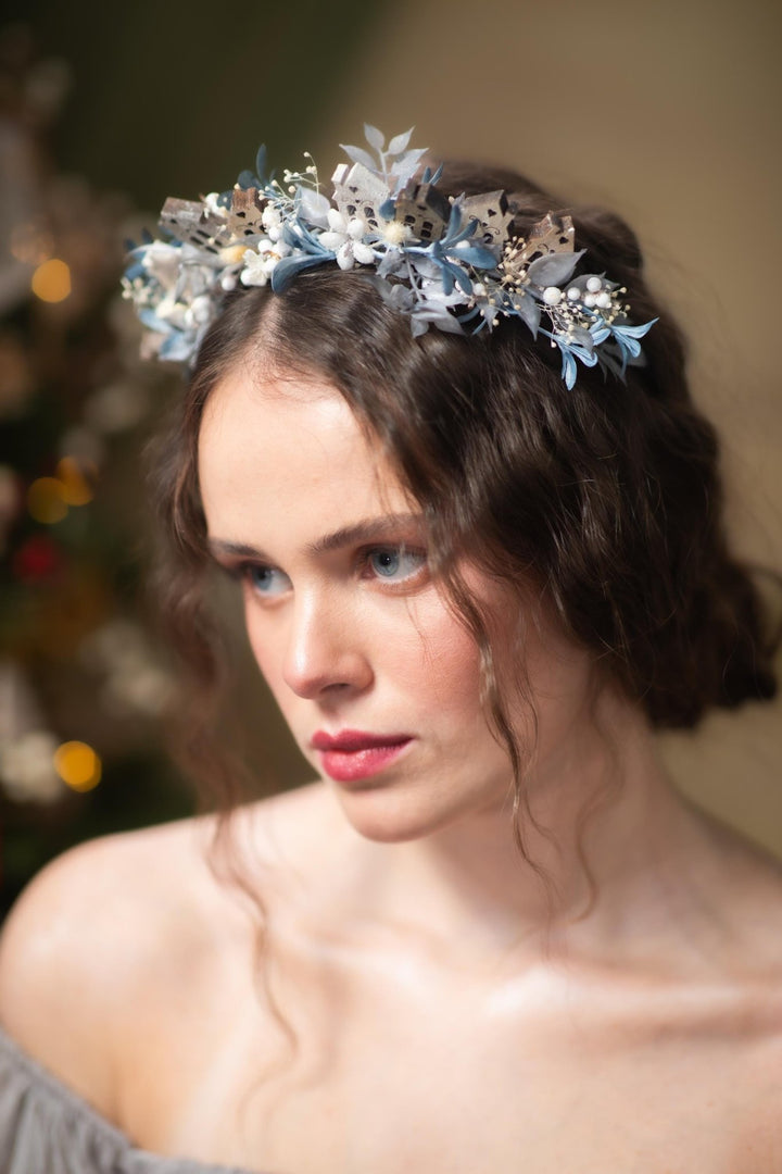Winter Village Headband: Blue Christmas Headpiece – handmade floral hair accessory by magaela
