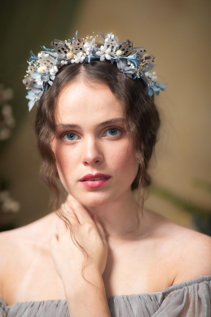 Winter Village Headband: Blue Christmas Headpiece – handmade floral hair accessory by magaela