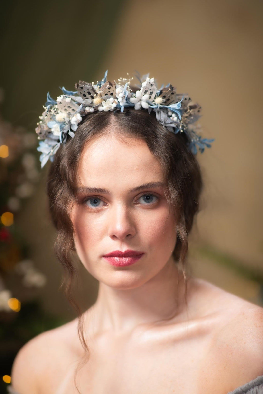 Winter Village Headband: Blue Christmas Headpiece – handmade floral hair accessory by magaela