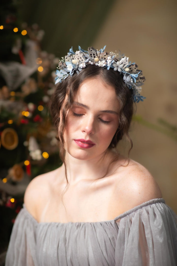 Winter Village Headband: Blue Christmas Headpiece – handmade floral hair accessory by magaela