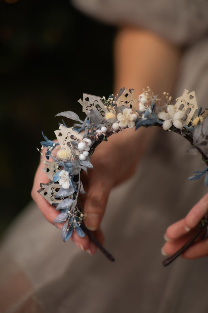 Winter Village Headband: Blue Christmas Headpiece – handmade floral hair accessory by magaela