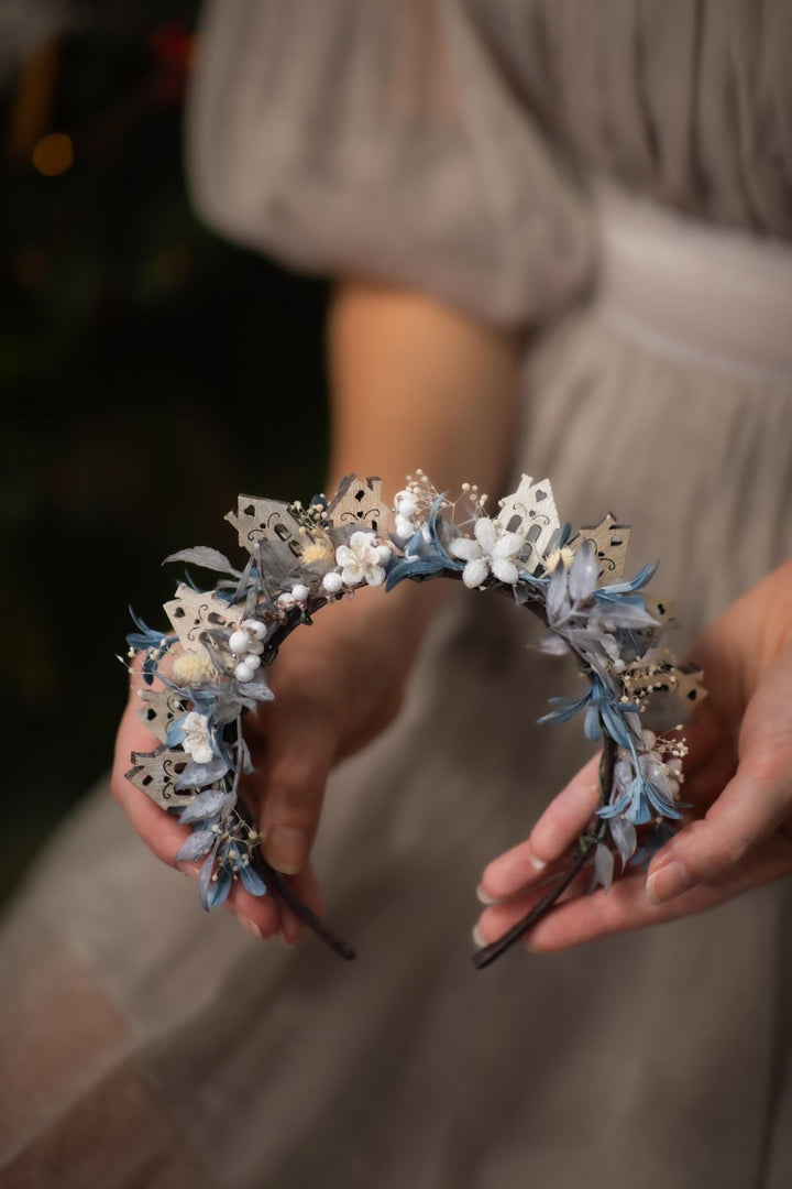 Winter Village Headband: Blue Christmas Headpiece – handmade floral hair accessory by magaela