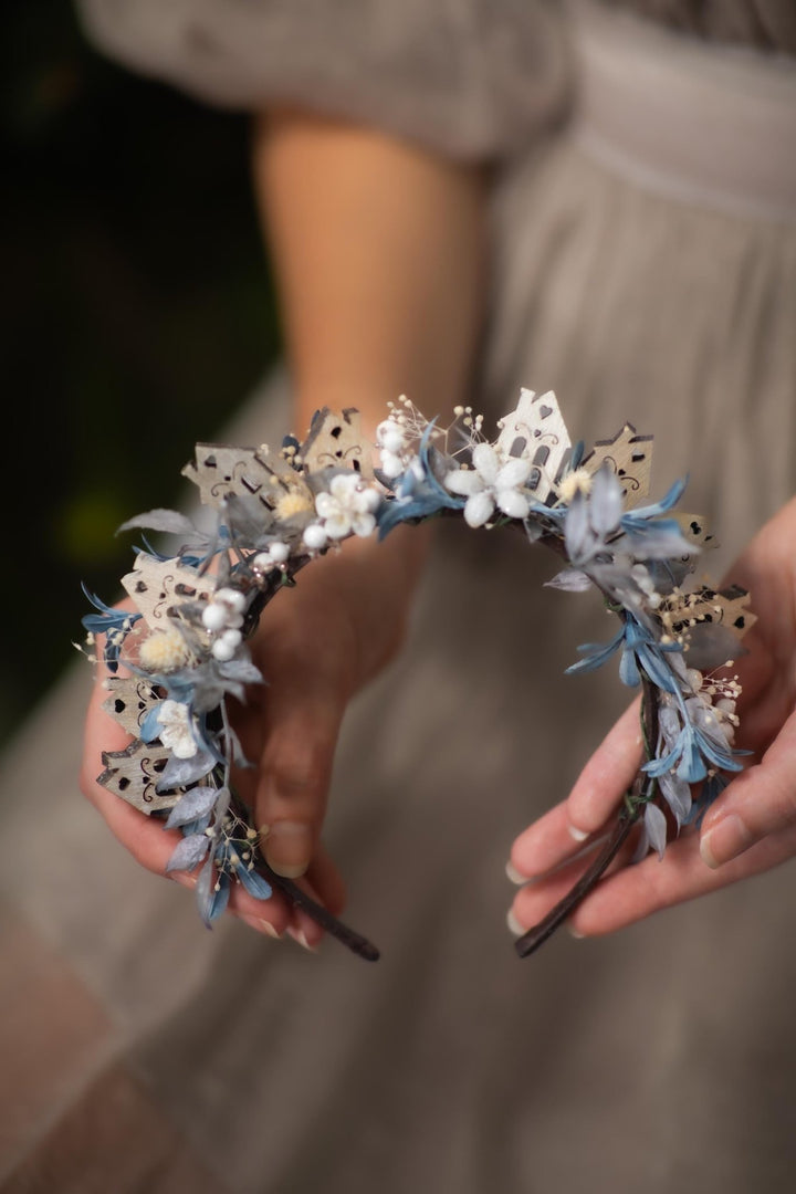 Winter Village Headband: Blue Christmas Headpiece – handmade floral hair accessory by magaela