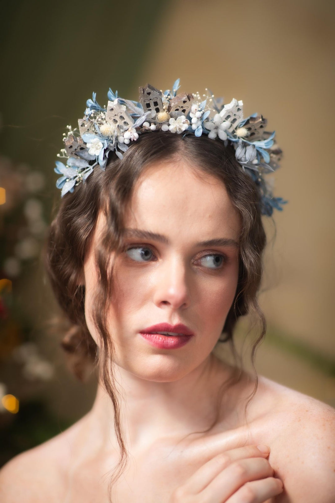 Winter Village Headband: Blue Christmas Headpiece – handmade floral hair accessory by magaela