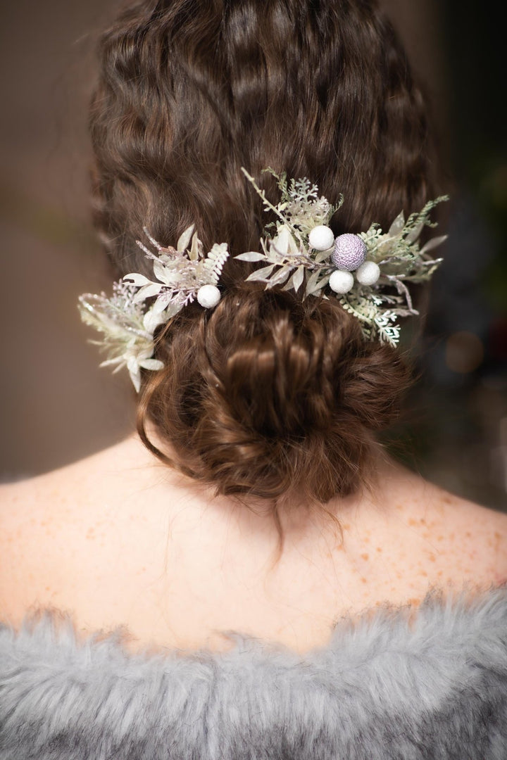 Winter Wedding Hair Comb & Pins: Glam Frozen Design – handmade floral hair accessory by magaela