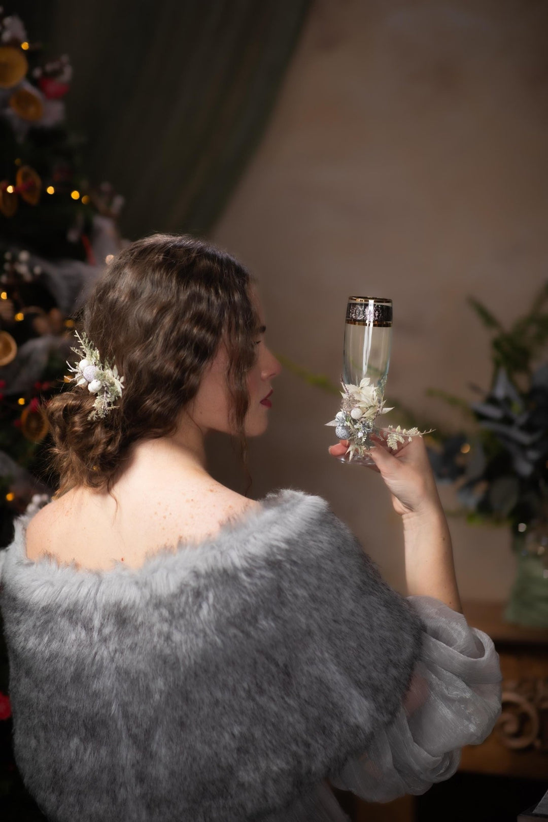 Floral Wedding Glasses Decoration: New Year's Eve Party Decor – handmade floral hair accessory by magaela