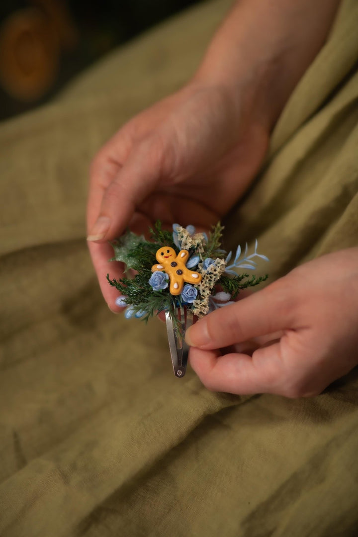Gingerbread Flower Christmas Hair Clip: Holiday Bridal Accessory – handmade floral hair accessory by magaela