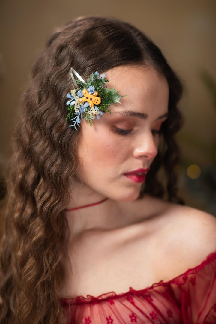 Gingerbread Flower Christmas Hair Clip: Holiday Bridal Accessory – handmade floral hair accessory by magaela
