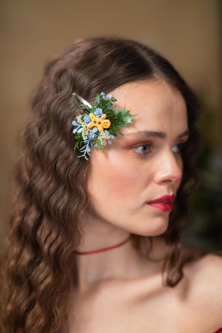 Gingerbread Flower Christmas Hair Clip: Holiday Bridal Accessory – handmade floral hair accessory by magaela