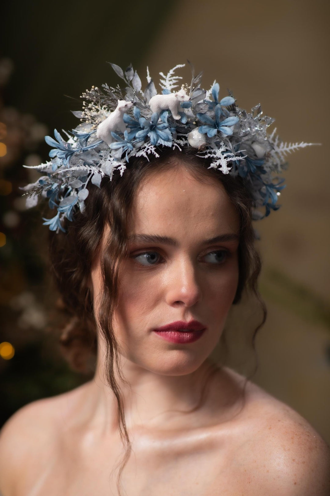 Polar Bear Winter Headband: Blue & White Christmas Headpiece – handmade floral hair accessory by magaela