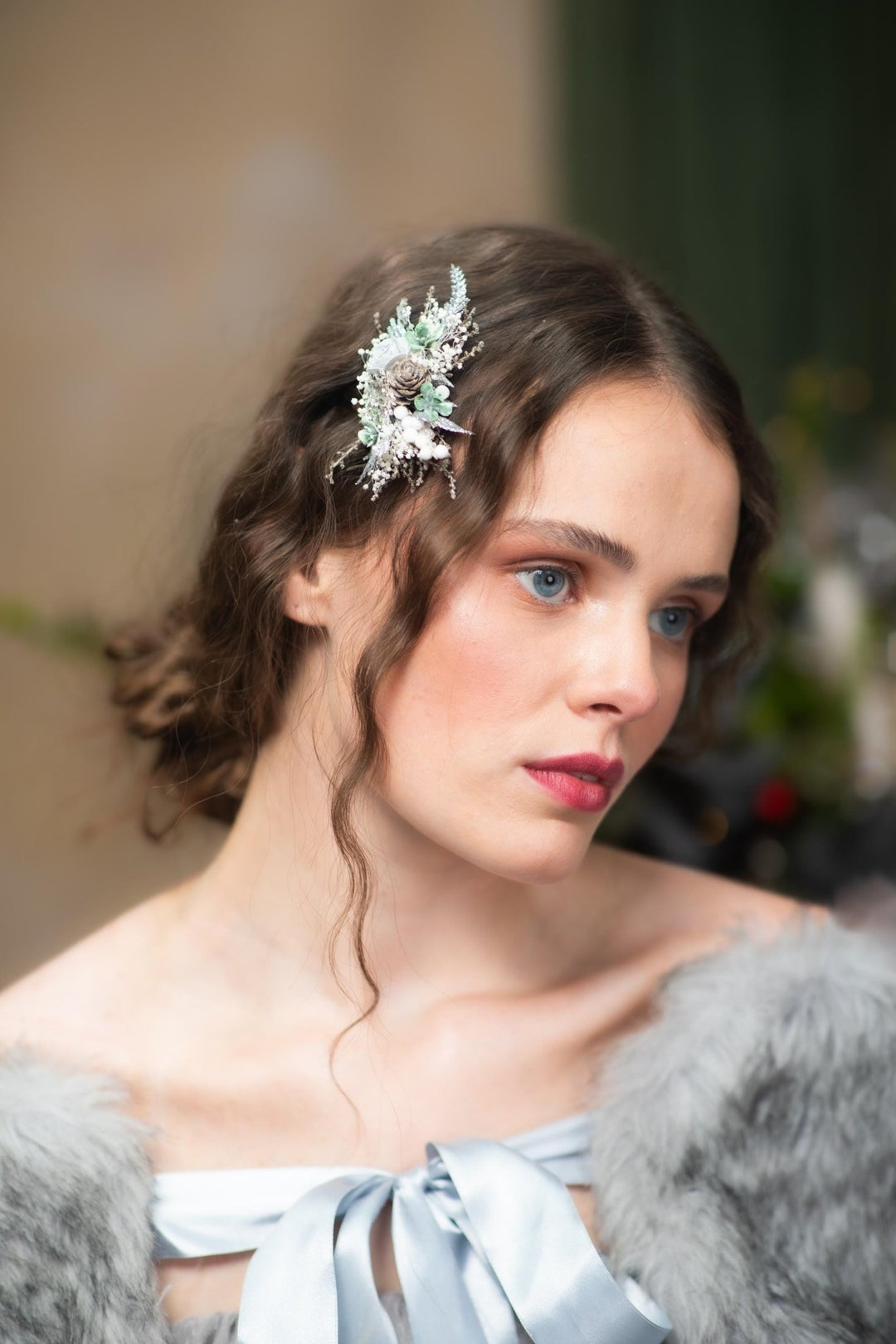 Winter Flower Hair Clip: Pine Cone Christmas Hair Accessory – handmade floral hair accessory by magaela