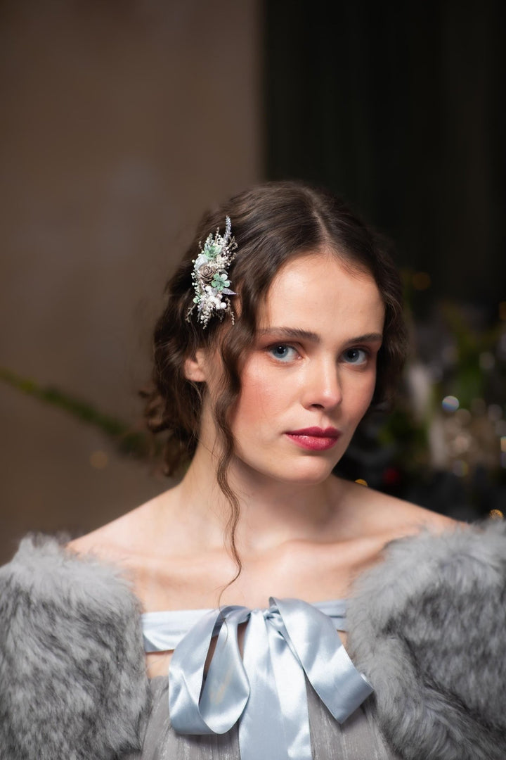 Winter Flower Hair Clip: Pine Cone Christmas Hair Accessory – handmade floral hair accessory by magaela