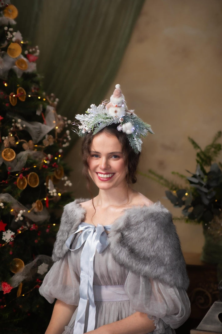 Snowman Christmas Headband with Lights: Winter Holiday Headpiece – handmade floral hair accessory by magaela